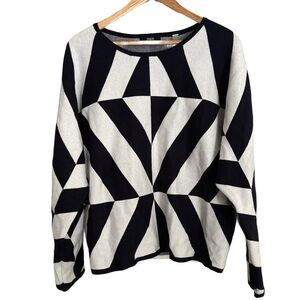 Tahari Navy and White Dolman Sleeve Women’s Unique Geometric Sweater Size XL